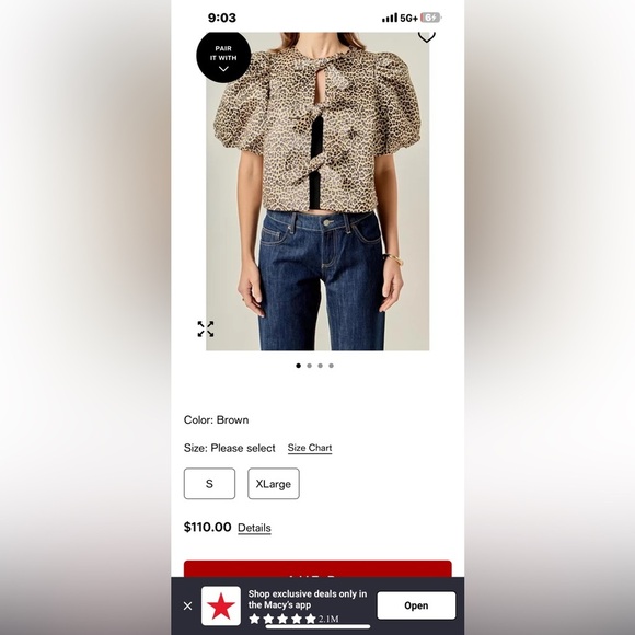 English Factory Animal Print Puff Sleeve Blouse Size Large - Picture 9 of 12